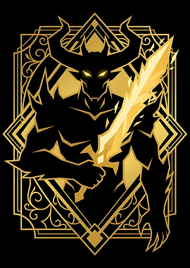 Golden Horned Demon Warrior Illustration