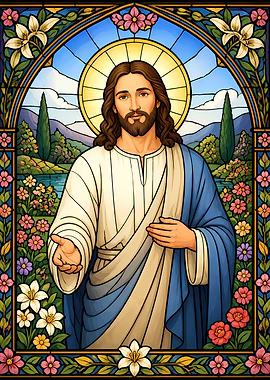 Stained Glass Jesus Christ in the Garden