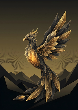 Geometric Golden Phoenix Illustration