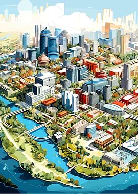 Vibrant Aerial View of Modern Cityscape