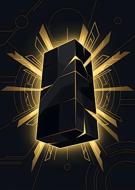 Abstract Geometric Black and Gold Monolith