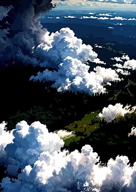 Aerial View of Clouds and Forest