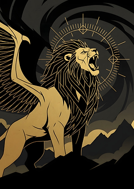 Majestic Winged Lion Illustration