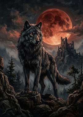 Majestic Wolf Under Blood Moon