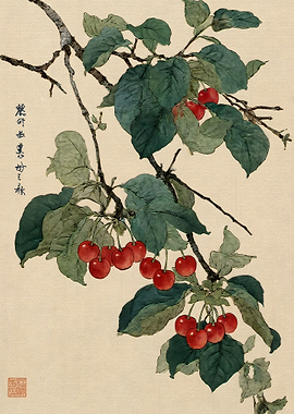 Traditional Japanese Cherry Branch Painting