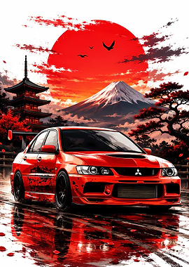 Mitsubishi Lancer Evolution Japan Sunset