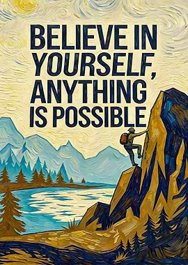 Believe In Yourself Inspirational Mountain Poster