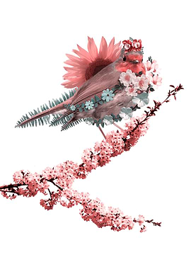 Floral Robin Bird on Cherry Blossom