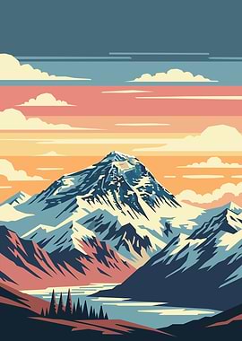 Stylized Mountain Landscape at Sunset