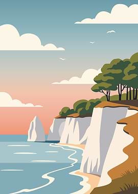 Minimalist Coastal White Cliffs Landscape