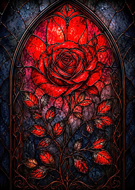 Gothic Stained Glass Red Rose