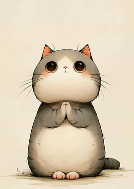 Cute Praying Round Cat Illustration