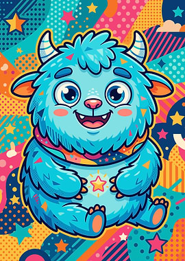 Cute Blue Monster Pop Art Illustration