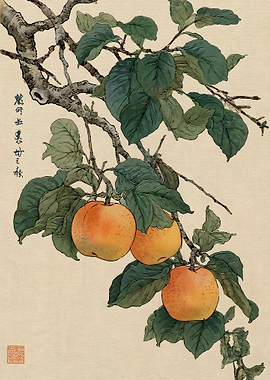 Traditional Japanese Peach Branch Painting