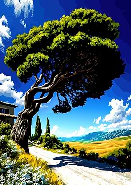 Tuscan Landscape with Pine Tree
