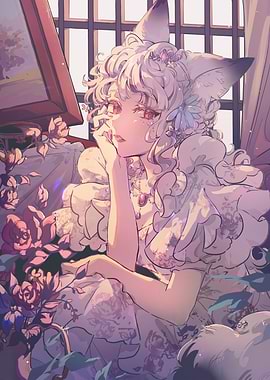 Elegant Anime Girl with Fox Ears