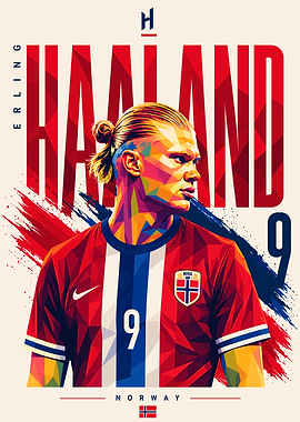 Erling Haaland Norway Low Poly Poster