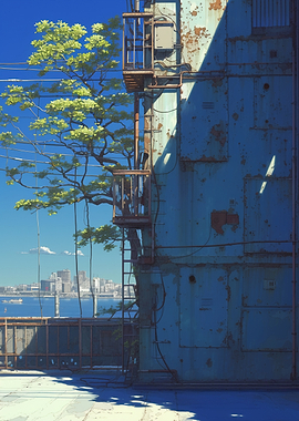Anime Style Urban Coastal View