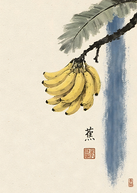 Traditional Ink Wash Banana Painting