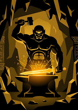 Cyclops Blacksmith Forging Glowing Sword