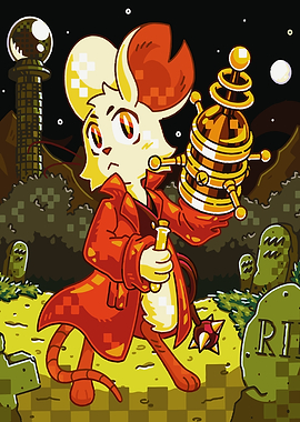 Pixel Art Mouse Detective in Graveyard