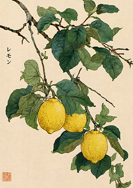 Japanese Style Lemon Branch Illustration