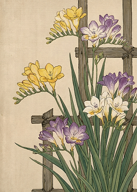 Vintage Botanical Freesia Illustration