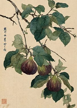 Traditional Japanese Style Fig Painting