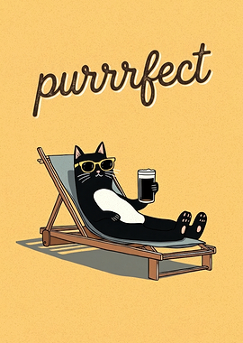 Cool Cat Relaxing on Beach Chair
