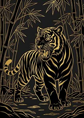 Golden Tiger in Bamboo Forest
