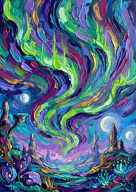 Vibrant Alien Landscape with Aurora