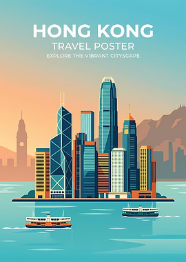 Hong Kong Cityscape Travel Poster