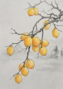 Watercolor Lemon Branch Illustration