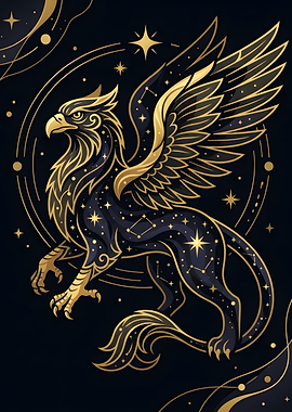 Celestial Golden Griffin Illustration