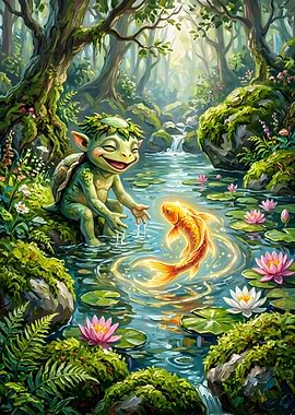 Kappa Meeting a Magical Golden Fish