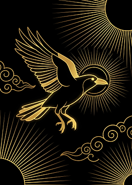 Golden Crow in Flight Art