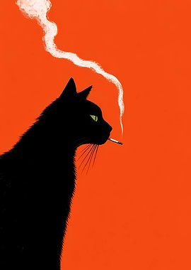 Smoking Black Cat Minimalist Art