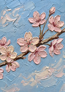 Impasto Oil Painting of Cherry Blossoms