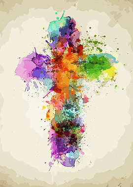 Colorful Watercolor Splatter Cross