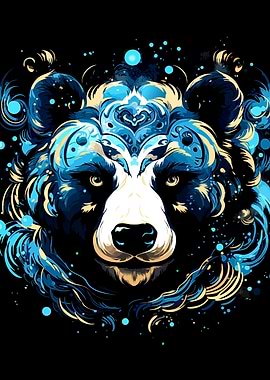 Abstract Blue Bear Portrait