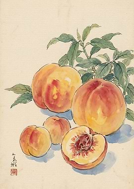 Traditional Chinese Watercolor Peach Painting