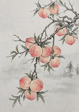 Traditional Chinese Ink Peach Painting