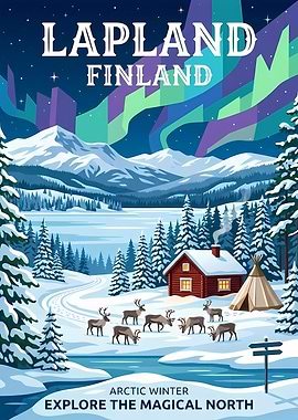 Lapland Finland Arctic Winter Travel Poster