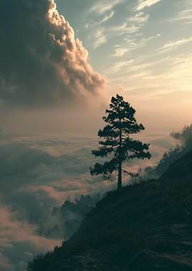 Lone Pine Above Sea of Clouds