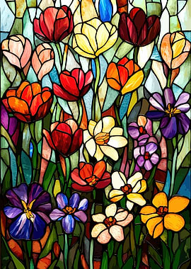 Colorful Stained Glass Floral Pattern