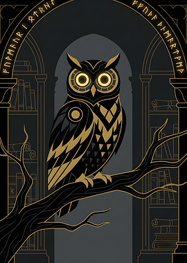 Mystical Owl in Ancient Library