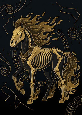 Golden Skeletal Fire Horse Illustration
