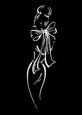 Minimalist Line Art Woman with Bow
