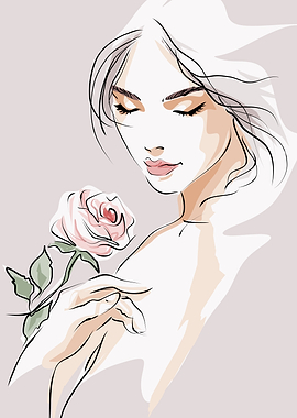 Elegant Woman Holding a Pink Rose