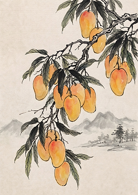 Traditional Ink Wash Mango Painting